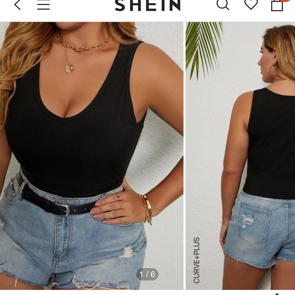 Shein Plus Rib-Knit Scoop Neck Solid Tank Top